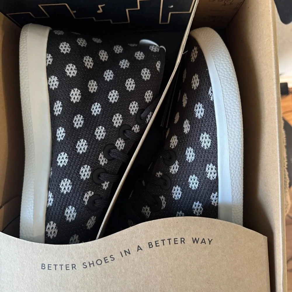 Allbirds Tree Toppers High Top Sneakers Black‎ White Polka Dot US 13 EU 45-46